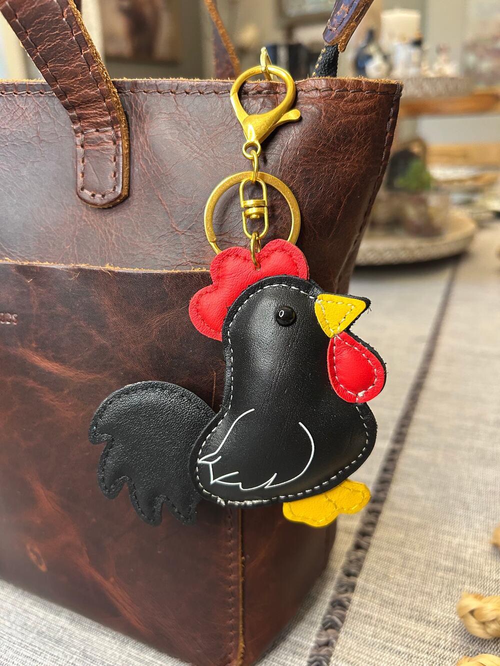 Chicken Bag Charm Genuine Leather Black Chicken Purse Charm Black Accessories